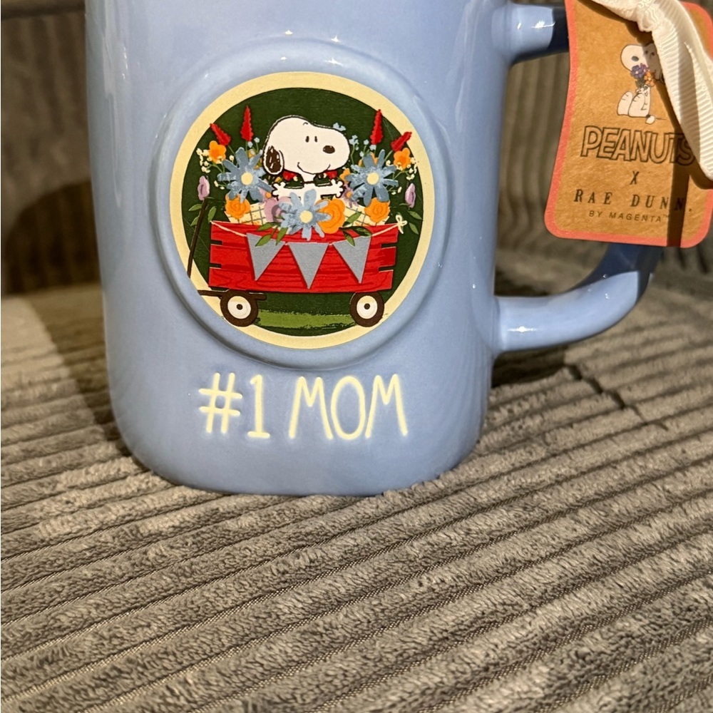 Rae Dunn x Peanuts - Light Blue Snoopy Ceramic Mug “#1 MOM” NWT
